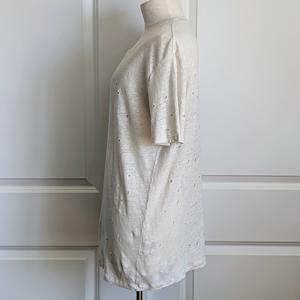 IRO Clay Holey Tee Short Sleeve 100% Linen Shredded Holes Throughout Ecru L NWOT - Picture 10 of 14